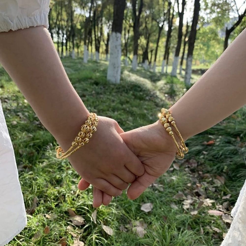 2Pcs Gifts Gold Plated Adjustable Beads Bangle Birthday Present for Kid Baby - Picture 1 of 5